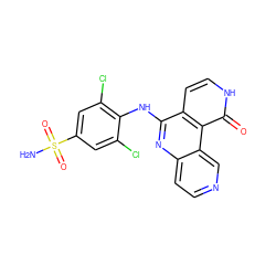 NS(=O)(=O)c1cc(Cl)c(Nc2nc3ccncc3c3c(=O)[nH]ccc23)c(Cl)c1 ZINC000043203439