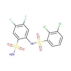 NS(=O)(=O)c1cc(F)c(F)cc1NS(=O)(=O)c1cccc(Cl)c1Cl ZINC000149330354