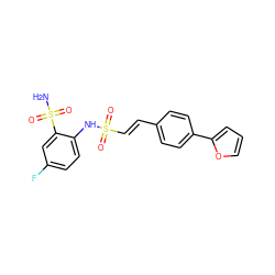 NS(=O)(=O)c1cc(F)ccc1NS(=O)(=O)/C=C/c1ccc(-c2ccco2)cc1 ZINC000144026017