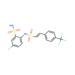 NS(=O)(=O)c1cc(F)ccc1NS(=O)(=O)/C=C/c1ccc(C(F)(F)F)cc1 ZINC000148398143