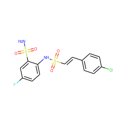 NS(=O)(=O)c1cc(F)ccc1NS(=O)(=O)/C=C/c1ccc(Cl)cc1 ZINC000143922628