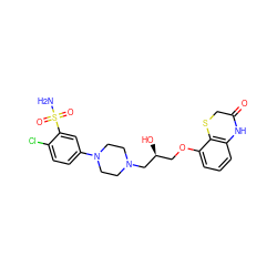 NS(=O)(=O)c1cc(N2CCN(C[C@@H](O)COc3cccc4c3SCC(=O)N4)CC2)ccc1Cl ZINC000013861219