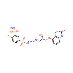 NS(=O)(=O)c1cc(S(=O)(=O)NCCNC[C@@H](O)COc2cccc3c2CCC(=O)N3)ccc1Cl ZINC000029339991