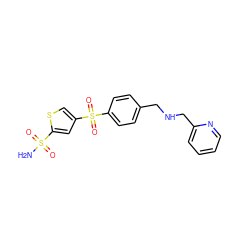 NS(=O)(=O)c1cc(S(=O)(=O)c2ccc(CNCc3ccccn3)cc2)cs1 ZINC000013727897