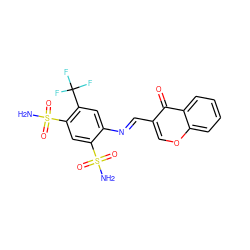 NS(=O)(=O)c1cc(S(N)(=O)=O)c(C(F)(F)F)cc1/N=C/c1coc2ccccc2c1=O ZINC000028523310