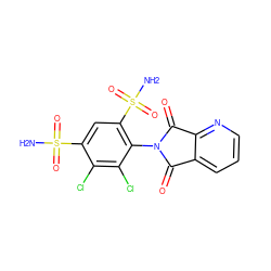 NS(=O)(=O)c1cc(S(N)(=O)=O)c(N2C(=O)c3cccnc3C2=O)c(Cl)c1Cl ZINC000013799077