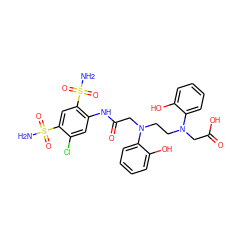 NS(=O)(=O)c1cc(S(N)(=O)=O)c(NC(=O)CN(CCN(CC(=O)O)c2ccccc2O)c2ccccc2O)cc1Cl ZINC000029242945