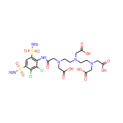 NS(=O)(=O)c1cc(S(N)(=O)=O)c(NC(=O)CN(CCN(CCN(CC(=O)O)CC(=O)O)CC(=O)O)CC(=O)O)c(Cl)c1Cl ZINC000034717920