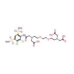 NS(=O)(=O)c1cc(S(N)(=O)=O)c(NC(=O)CN(CCOCCOCCN(CC(=O)O)CC(=O)O)CC(=O)O)c(Cl)c1Cl ZINC000029248136