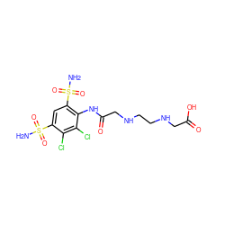 NS(=O)(=O)c1cc(S(N)(=O)=O)c(NC(=O)CNCCNCC(=O)O)c(Cl)c1Cl ZINC000022925402