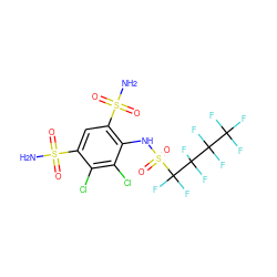 NS(=O)(=O)c1cc(S(N)(=O)=O)c(NS(=O)(=O)C(F)(F)C(F)(F)C(F)(F)C(F)(F)F)c(Cl)c1Cl ZINC000034718064