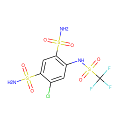 NS(=O)(=O)c1cc(S(N)(=O)=O)c(NS(=O)(=O)C(F)(F)F)cc1Cl ZINC000013835284