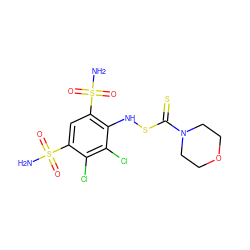 NS(=O)(=O)c1cc(S(N)(=O)=O)c(NSC(=S)N2CCOCC2)c(Cl)c1Cl ZINC000034717875