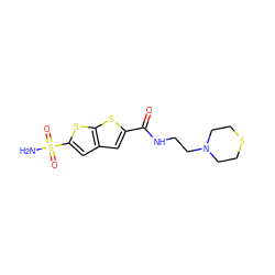 NS(=O)(=O)c1cc2cc(C(=O)NCCN3CCSCC3)sc2s1 ZINC000029481046