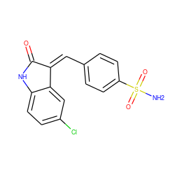 NS(=O)(=O)c1ccc(/C=C2/C(=O)Nc3ccc(Cl)cc32)cc1 ZINC000064573053