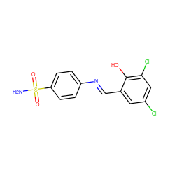 NS(=O)(=O)c1ccc(/N=C/c2cc(Cl)cc(Cl)c2O)cc1 ZINC000096068499