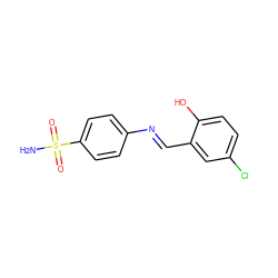 NS(=O)(=O)c1ccc(/N=C/c2cc(Cl)ccc2O)cc1 ZINC000000293335