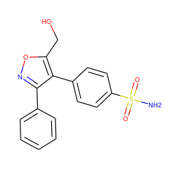 NS(=O)(=O)c1ccc(-c2c(-c3ccccc3)noc2CO)cc1 ZINC000000021455