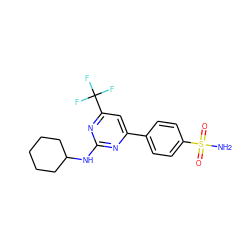 NS(=O)(=O)c1ccc(-c2cc(C(F)(F)F)nc(NC3CCCCC3)n2)cc1 ZINC000043017939