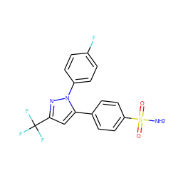 NS(=O)(=O)c1ccc(-c2cc(C(F)(F)F)nn2-c2ccc(F)cc2)cc1 ZINC000003814722