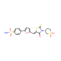 NS(=O)(=O)c1ccc(-c2ccc(/C=C3\SC(=S)N([C@@H]4CCS(=O)(=O)C4)C3=O)o2)cc1 ZINC000013124981