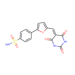 NS(=O)(=O)c1ccc(-c2ccc(C=C3C(=O)NC(=O)NC3=O)o2)cc1 ZINC000016976357