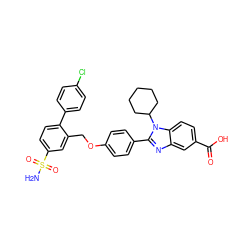 NS(=O)(=O)c1ccc(-c2ccc(Cl)cc2)c(COc2ccc(-c3nc4cc(C(=O)O)ccc4n3C3CCCCC3)cc2)c1 ZINC000036350432