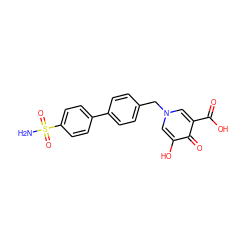 NS(=O)(=O)c1ccc(-c2ccc(Cn3cc(O)c(=O)c(C(=O)O)c3)cc2)cc1 ZINC000584904720