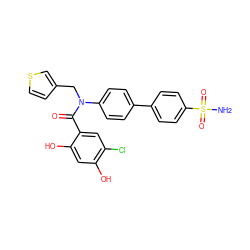 NS(=O)(=O)c1ccc(-c2ccc(N(Cc3ccsc3)C(=O)c3cc(Cl)c(O)cc3O)cc2)cc1 ZINC000653682386