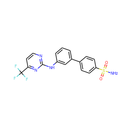 NS(=O)(=O)c1ccc(-c2cccc(Nc3nccc(C(F)(F)F)n3)c2)cc1 ZINC001772634404