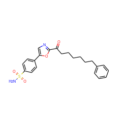 NS(=O)(=O)c1ccc(-c2cnc(C(=O)CCCCCCc3ccccc3)o2)cc1 ZINC000035259931