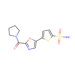 NS(=O)(=O)c1ccc(-c2cnc(C(=O)N3CCCC3)o2)s1 ZINC000473133413