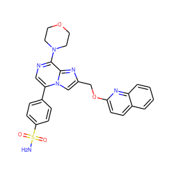 NS(=O)(=O)c1ccc(-c2cnc(N3CCOCC3)c3nc(COc4ccc5ccccc5n4)cn23)cc1 ZINC001772580299