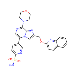 NS(=O)(=O)c1ccc(-c2cnc(N3CCOCC3)c3nc(COc4ccc5ccccc5n4)cn23)cn1 ZINC000222025525