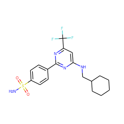 NS(=O)(=O)c1ccc(-c2nc(NCC3CCCCC3)cc(C(F)(F)F)n2)cc1 ZINC000029132123