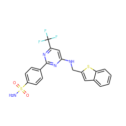 NS(=O)(=O)c1ccc(-c2nc(NCc3cc4ccccc4s3)cc(C(F)(F)F)n2)cc1 ZINC000029132292