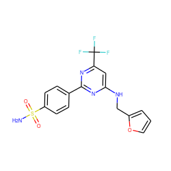 NS(=O)(=O)c1ccc(-c2nc(NCc3ccco3)cc(C(F)(F)F)n2)cc1 ZINC000029132296