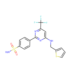 NS(=O)(=O)c1ccc(-c2nc(NCc3cccs3)cc(C(F)(F)F)n2)cc1 ZINC000029132575