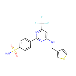 NS(=O)(=O)c1ccc(-c2nc(NCc3ccsc3)cc(C(F)(F)F)n2)cc1 ZINC000029132477