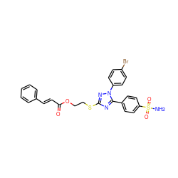 NS(=O)(=O)c1ccc(-c2nc(SCCOC(=O)/C=C/c3ccccc3)nn2-c2ccc(Br)cc2)cc1 ZINC000653801638