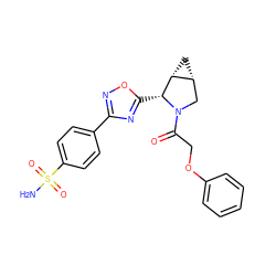 NS(=O)(=O)c1ccc(-c2noc([C@@H]3[C@@H]4C[C@@H]4CN3C(=O)COc3ccccc3)n2)cc1 ZINC000299856067