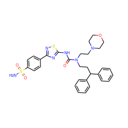 NS(=O)(=O)c1ccc(-c2nsc(NC(=O)N(CCC(c3ccccc3)c3ccccc3)CCN3CCOCC3)n2)cc1 ZINC000103253808