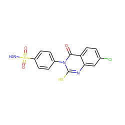 NS(=O)(=O)c1ccc(-n2c(S)nc3cc(Cl)ccc3c2=O)cc1 ZINC000653795223