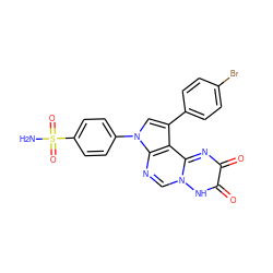 NS(=O)(=O)c1ccc(-n2cc(-c3ccc(Br)cc3)c3c2ncn2[nH]c(=O)c(=O)nc32)cc1 ZINC000169330472