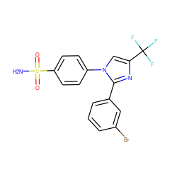 NS(=O)(=O)c1ccc(-n2cc(C(F)(F)F)nc2-c2cccc(Br)c2)cc1 ZINC000013762118