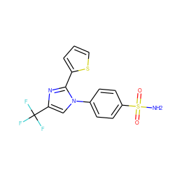 NS(=O)(=O)c1ccc(-n2cc(C(F)(F)F)nc2-c2cccs2)cc1 ZINC000003814630