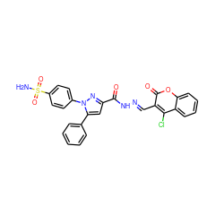 NS(=O)(=O)c1ccc(-n2nc(C(=O)N/N=C/c3c(Cl)c4ccccc4oc3=O)cc2-c2ccccc2)cc1 ZINC000653864080