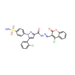 NS(=O)(=O)c1ccc(-n2nc(C(=O)N/N=C/c3c(Cl)c4ccccc4oc3=O)cc2-c2ccccc2Cl)cc1 ZINC000653887013