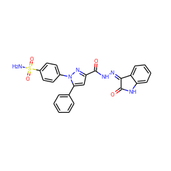 NS(=O)(=O)c1ccc(-n2nc(C(=O)NN=C3C(=O)Nc4ccccc43)cc2-c2ccccc2)cc1 ZINC000473170914