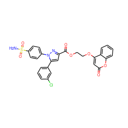 NS(=O)(=O)c1ccc(-n2nc(C(=O)OCCOc3cc(=O)oc4ccccc34)cc2-c2cccc(Cl)c2)cc1 ZINC001772653366